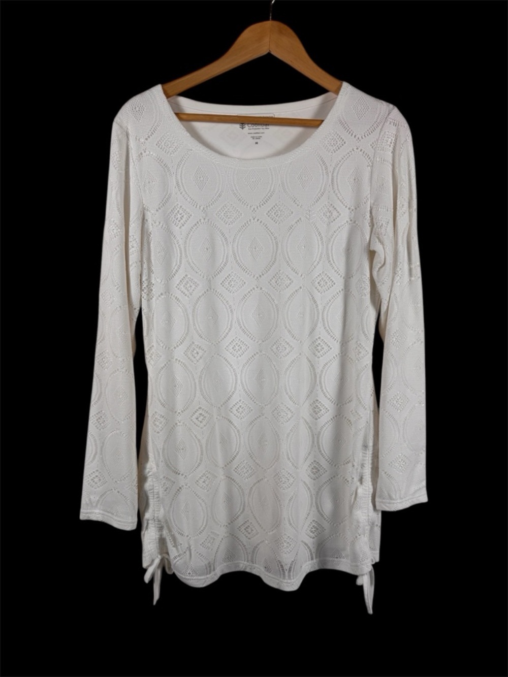 Coolibar White Knit Coverup Dress Tunic Women Medium Lace Side Ties UPF 50+ Pool
